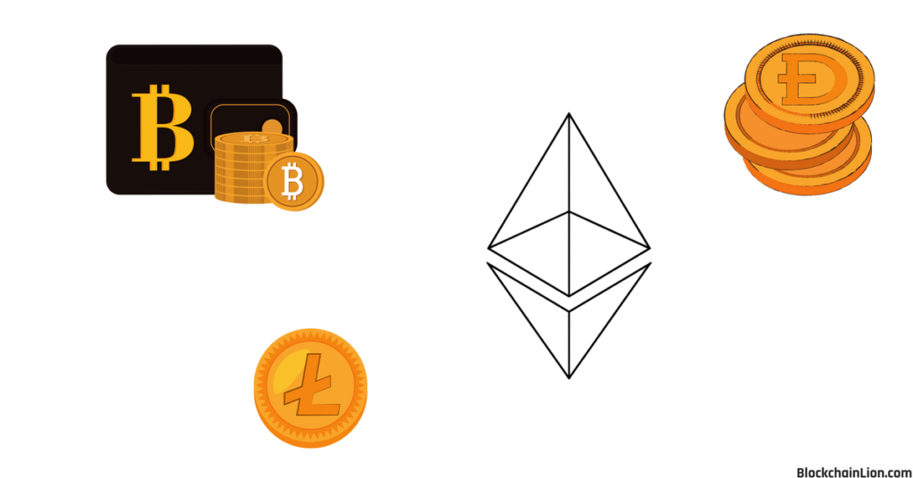 symbols of various cryptocurrencies