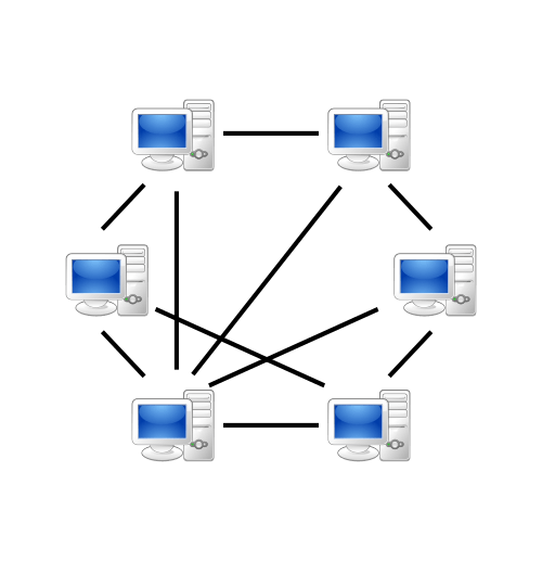 many computers networked with each other, everybody is connected with everybody
