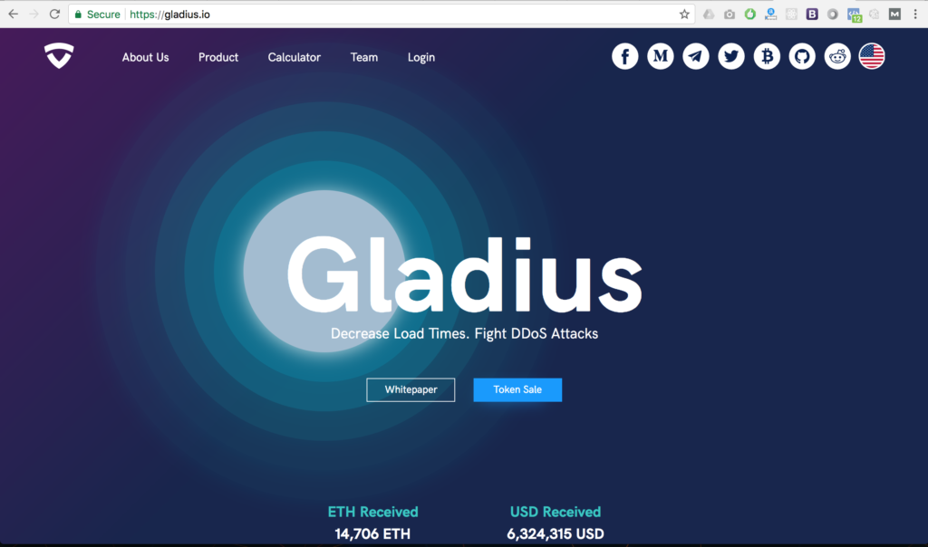 gladius homepage, blockchain protocol applied to CDN and ddos