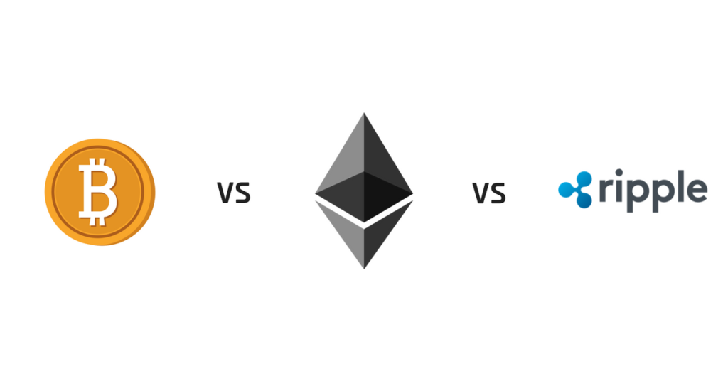 this image shows the logos of bitcoin ethereum and ripple