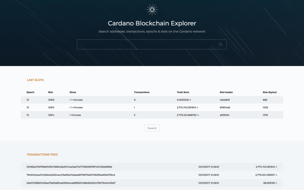 cardano block explorer screenshot