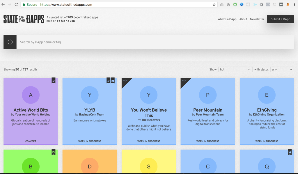 this screenshot shows a grid of various dapps that are currently on the network