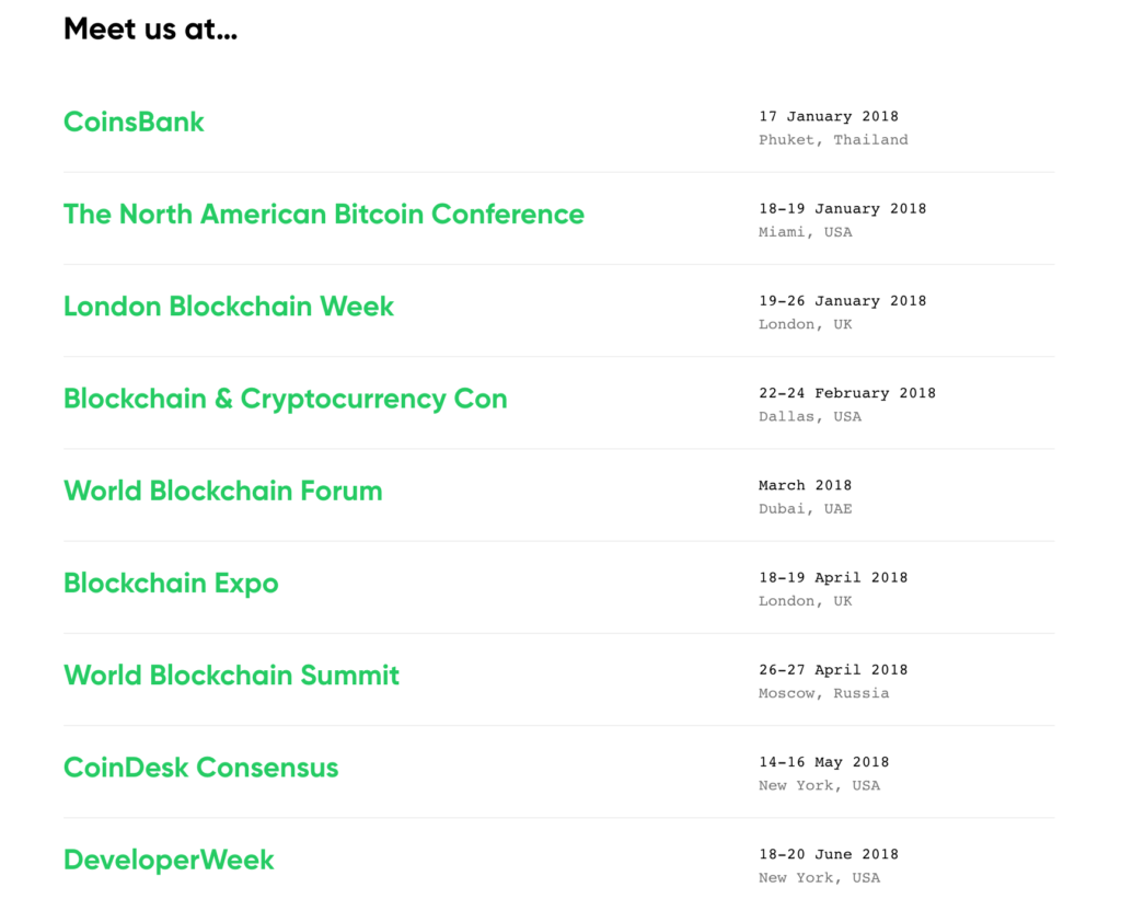 a list of events where the Dadi team will be